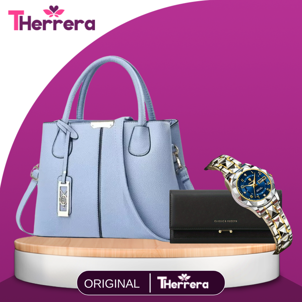 Cartera Femenina Diana de Cuero Legítimo +REGALOS: Billetera y Reloj
