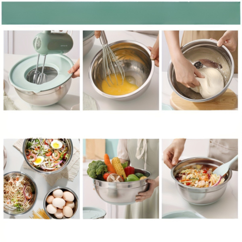 Conjunto de 6 Recipientes de Acero Inoxidable con Tapas de Silicona Multifuncionales +REGALO: Kit de Utensilios de Cocina