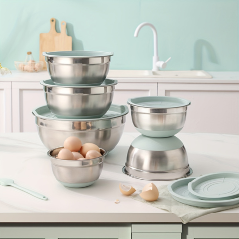 Conjunto de 6 Recipientes de Acero Inoxidable con Tapas de Silicona Multifuncionales +REGALO: Kit de Utensilios de Cocina