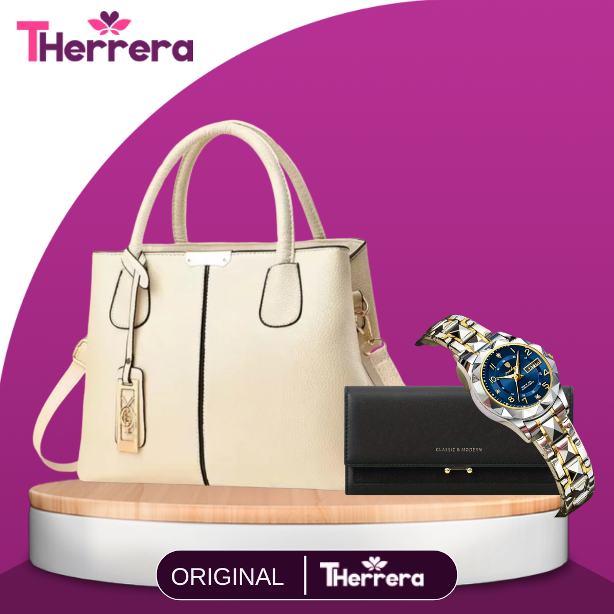 Cartera Femenina Diana de Cuero Legítimo +REGALOS: Billetera y Reloj