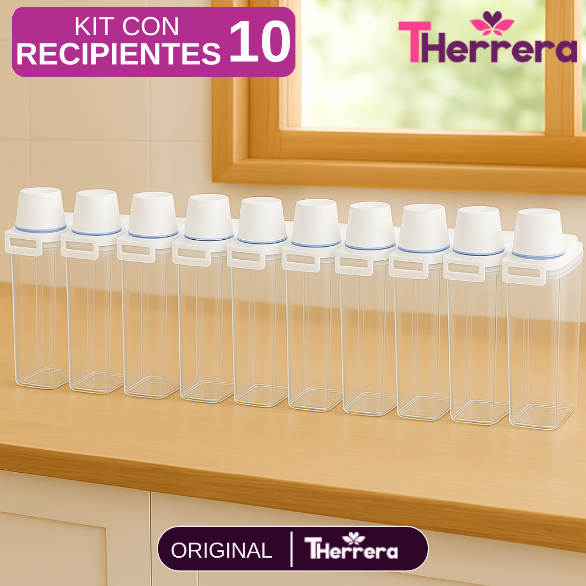 Kit de Potes Herméticos con Medidor y Tapa Dosificadora 5/7/10 unidades