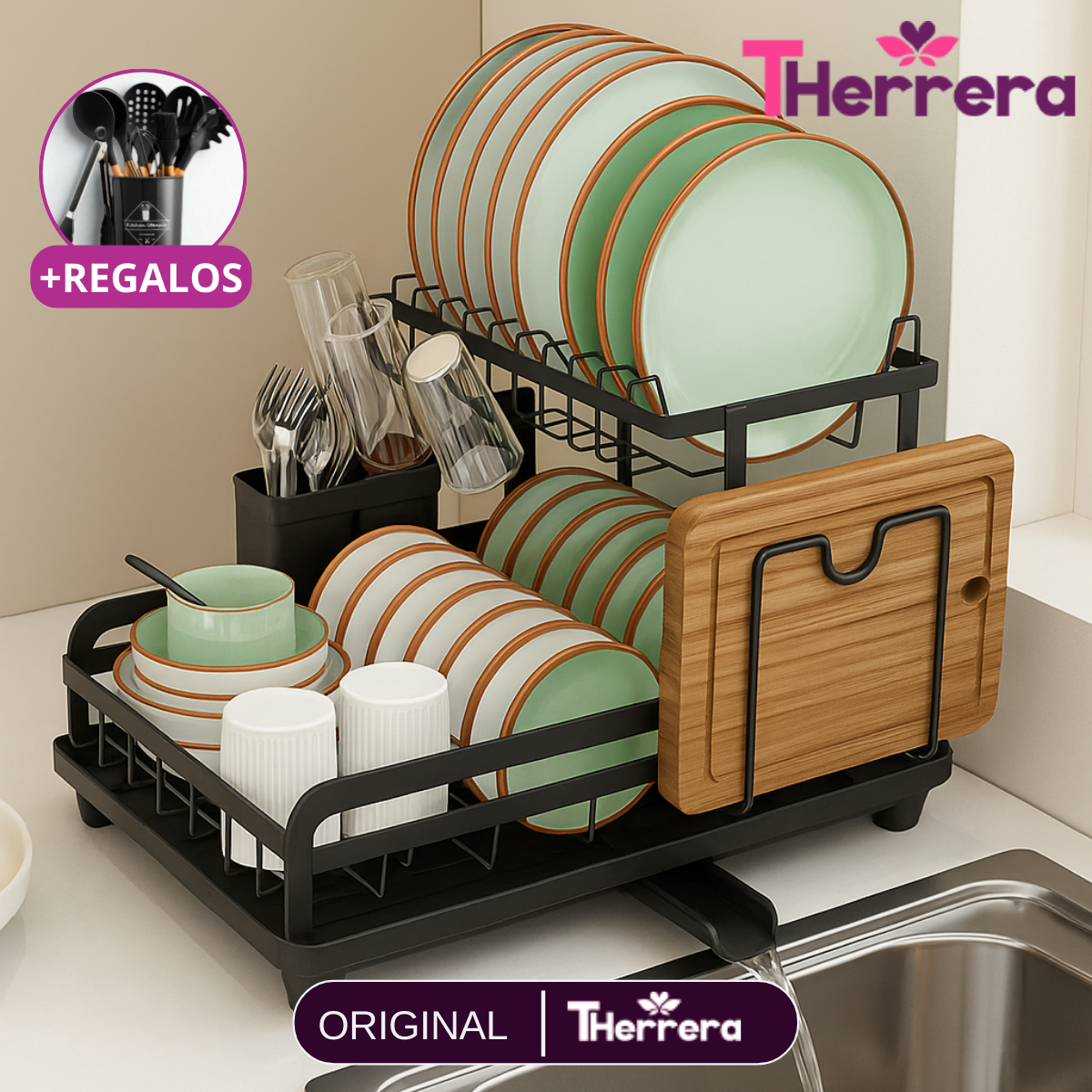 Escurridor 3 en 1 de Acero Inoxidable Multifuncional con Asas Plegables y Base Antideslizante +REGALO: Kit de Utensilios de Cocina