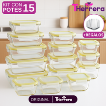 Kit con 15 Recipientes Herméticos de Vidrio + 10 Vasos de Vidrio Aruba de Regalo