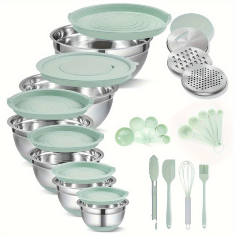 Conjunto de 6 Recipientes de Acero Inoxidable con Tapas de Silicona Multifuncionales +REGALO: Kit de Utensilios de Cocina