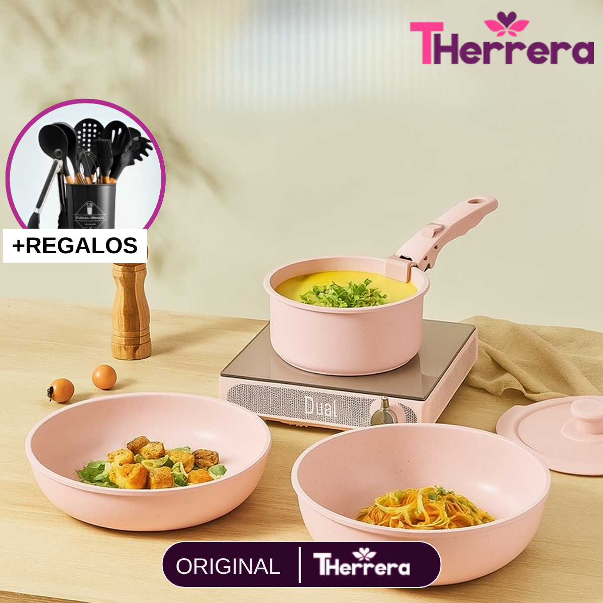 Kit de Ollas 3 en 1 de Acero Inoxidable Multifuncionales Antiadherentes +REGALO: Kit de Utensilios de Cocina